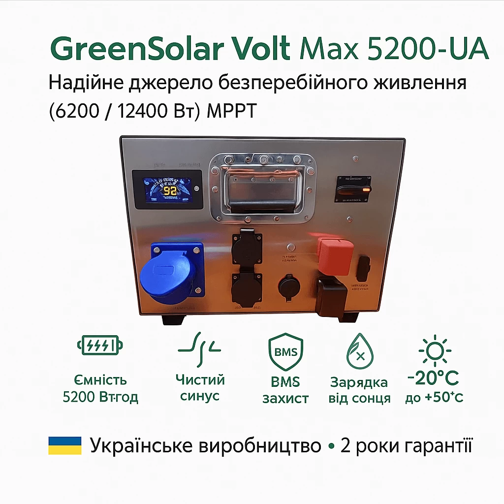 Источник бесперебойного питания GreenSolar Volt Max 5200-UA (6200/12400 Вт) с Online режимом