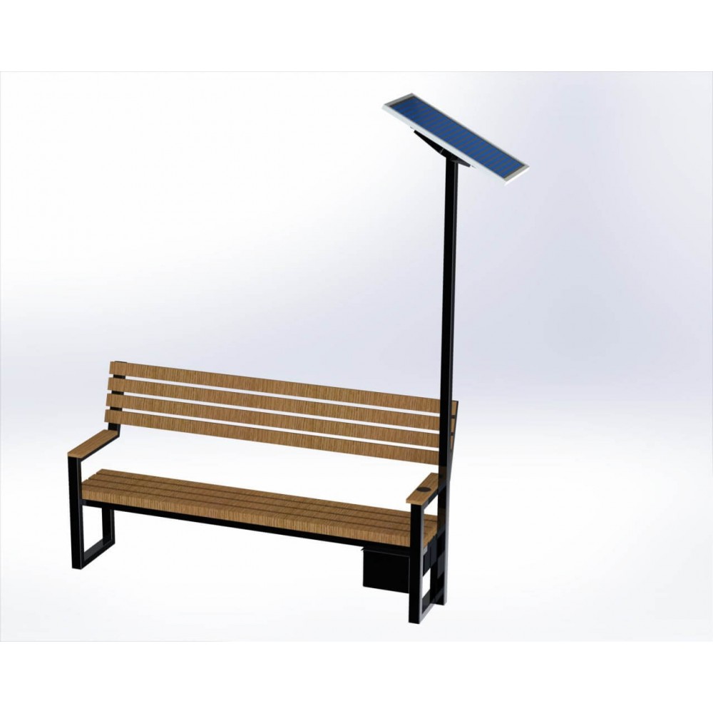 Лавка зі спинкою «EcoCharge Classic» із сонячними панелями для зарядки гаджетів 1800мм